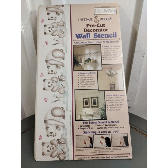 Vintage 1990 Stencil Decor Pre-Cut Wall Stencils #26619 Painting Pandas Nursery - Picture 2 of 9